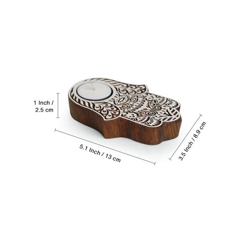'Radiant Palm' Hand-Carved Block Tea-Light Holder In Sheesham Wood ...