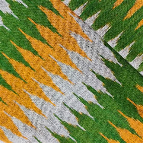 Pure Cotton Ikkat Green Mustard Grey Multi Weave Hand Woven Fabric ...