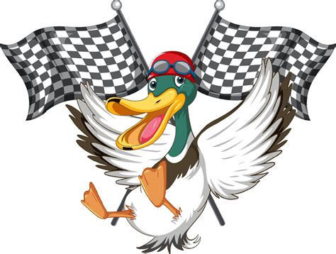 Cartoon duck holding race flag 10518193 Vector Art at Vecteezy