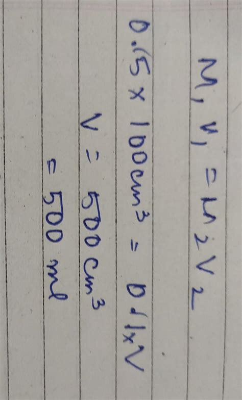 What volume of water is to be added to 100cm3 of 0.5M Naoh solution to ...