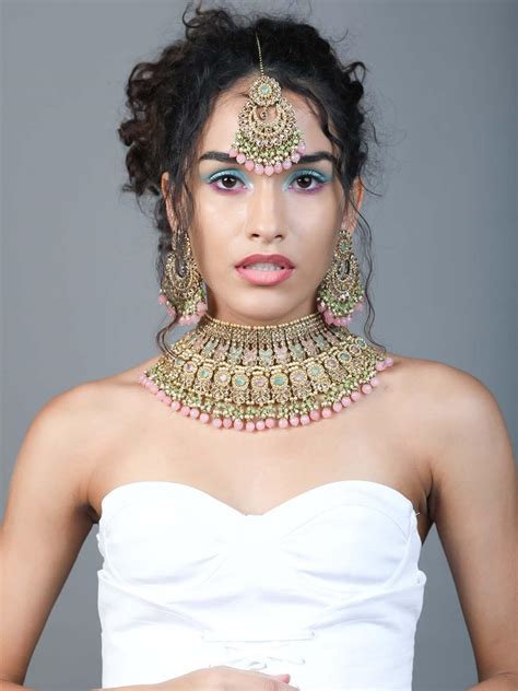 Buy Pastel colour stunning fully embellished necklace for women Online ...