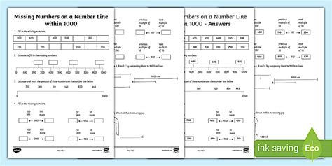 👉 Missing Numbers on a Number Line within 1000 Activity Sheet