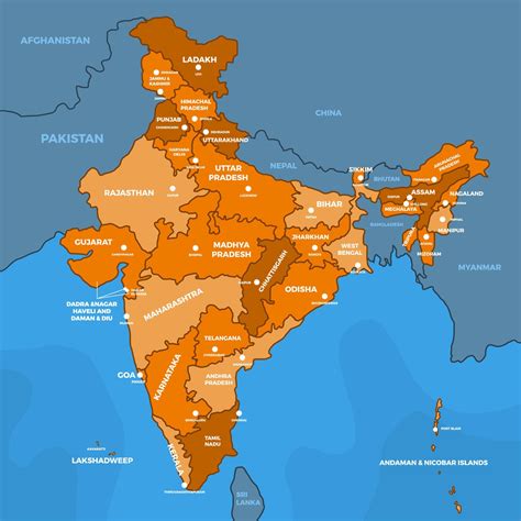 Country Map of India 22090281 Vector Art at Vecteezy