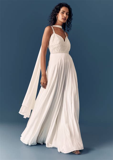 Buy White Embellished Jumpsuit With Dupatta | KALKI Fashion India
