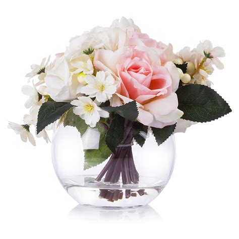 Enova Home Artificial Mixed Cream Pink Roses Silk Flowers Arrangement ...
