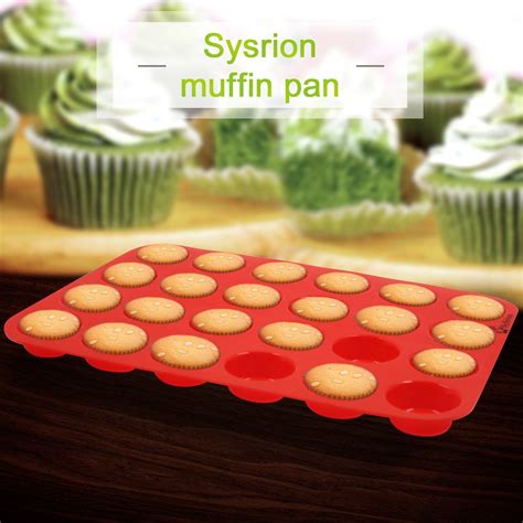 Silicone Mini Muffin Pans, SySrion 24 Cup Premium Cupcakes Pan Shapes ...