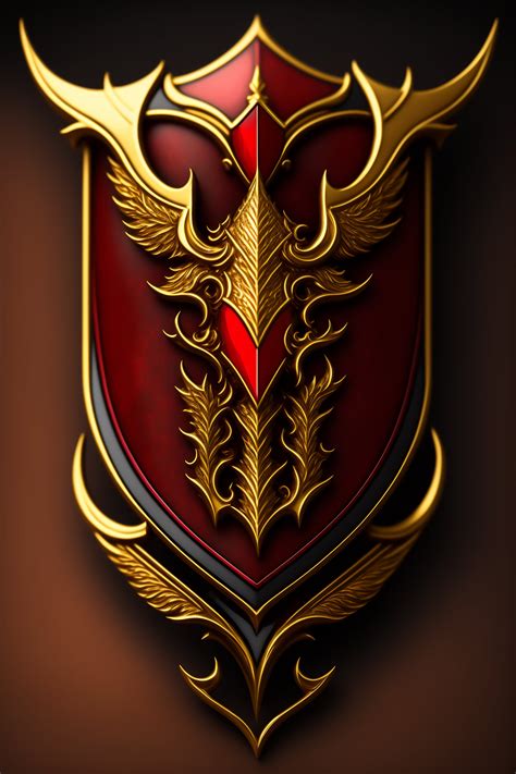 Lexica - A gothic golden shield logo high fantasy in gold and red ...