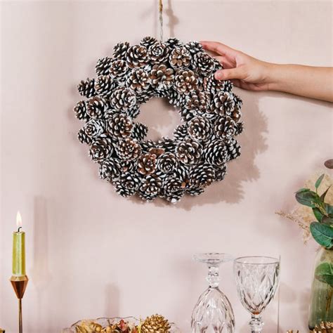 Christmas Wreath Of Snowy Pinecones 11 Inch Online - Premium Wall ...