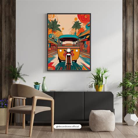 Vibrant Tuk-Tuk Ride – Retro Indian Street Art Wall Poster – Decorxhome.com