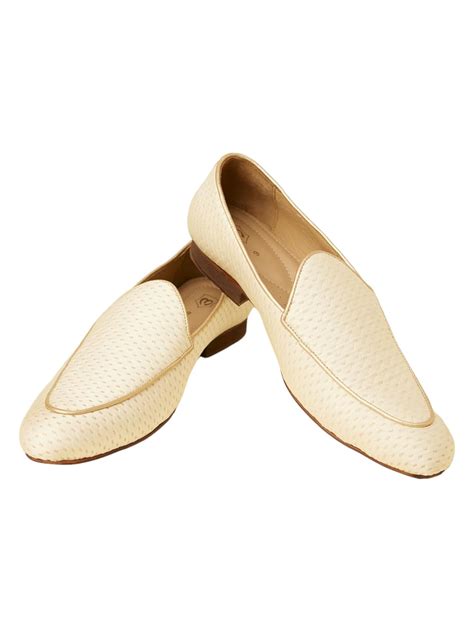Manyavar Soft Cream Self Patterned Loafers | Men's Ethnic Jutti ...