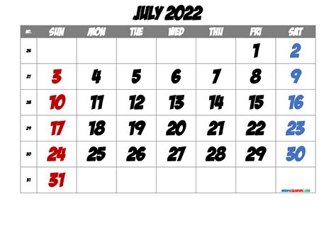 Free july 2022 calendar printable cute templates – Artofit