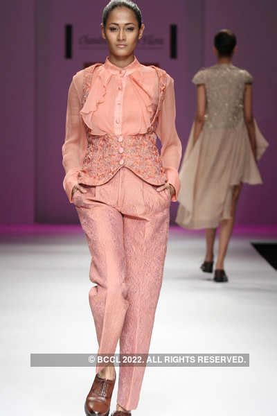 A model showcases a creation by designer Chandrani Siingh Fllora on Day ...