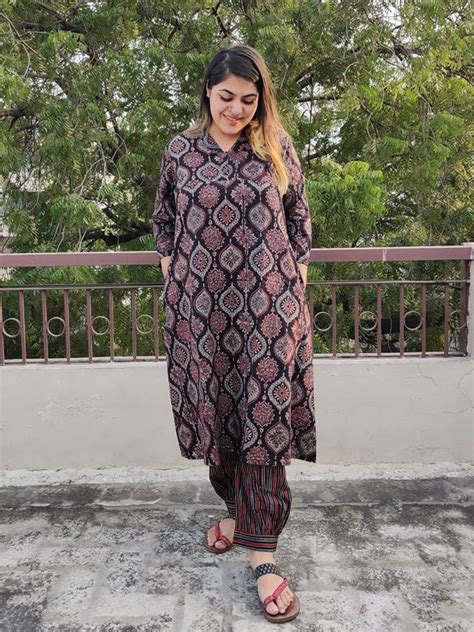 Charcoal Ajrakh Cotton Kurta Set – Kasaa Hues