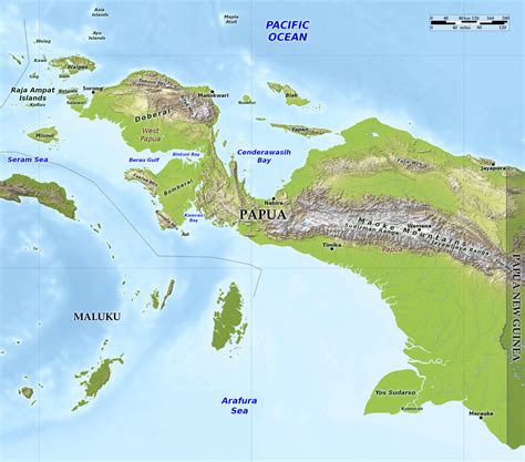 Blue Green Atlas - Free relief map of Indonesia - Papua