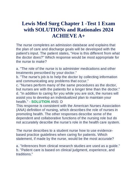 Lewis Med Surg Chapter 1 -Test 1 Exam with SOLUTIONs and Rationales ...