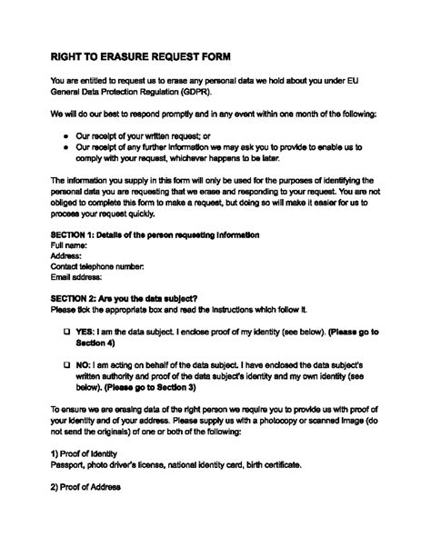 Right TO Erasure Request FORM - Integrated law - Studocu