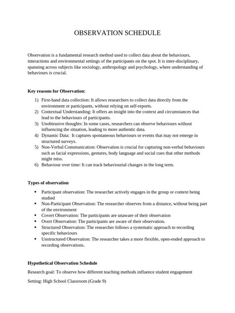 Image result for Observation Schedule Template