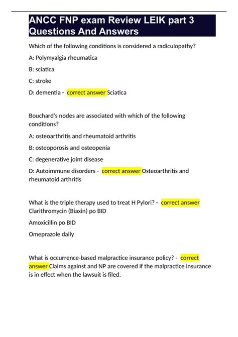 ANCC FNP exam Review LEIK part 3 Questions And Answers - ANCC - Stuvia US