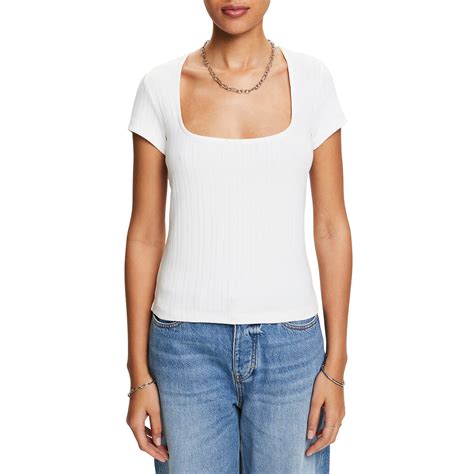 Cotton square neck t-shirt with short sleeves Esprit | La Redoute