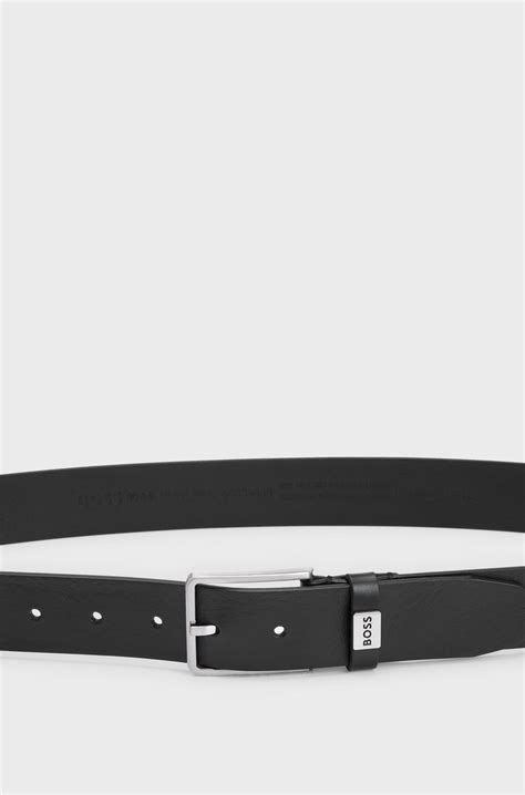 BOSS - Italian-leather belt with logo keeper - Black