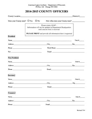 Fillable Online amlegionauxwi 20142015 COUNTY OFFICERS County Location ...