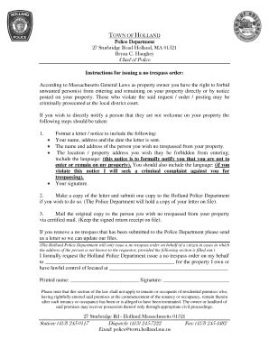 Fillable Online Instructions for issuing a no trespass order: Fax Email ...