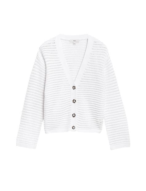 Buy Cotton Rich Textured V-Neck Cardigan at Marks & Spencer