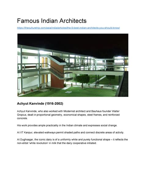 Y Famous Indian Architects - done - Famous Indian Architects - Studocu