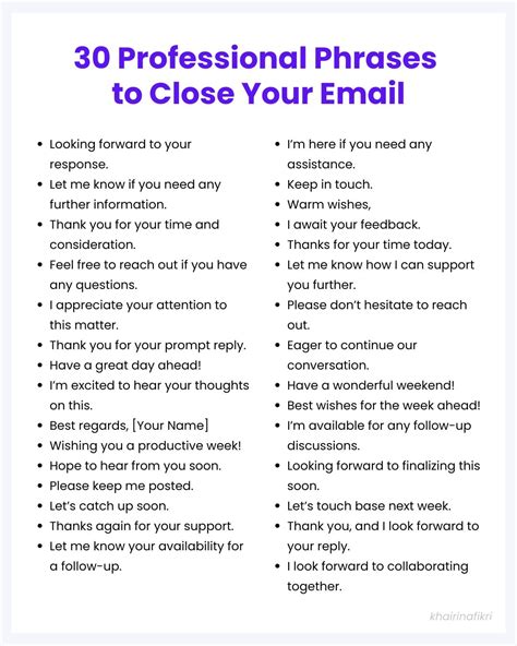 30 Professional Phrases to Close Your Email 📌 Ending an email on a friendly note can really make ...