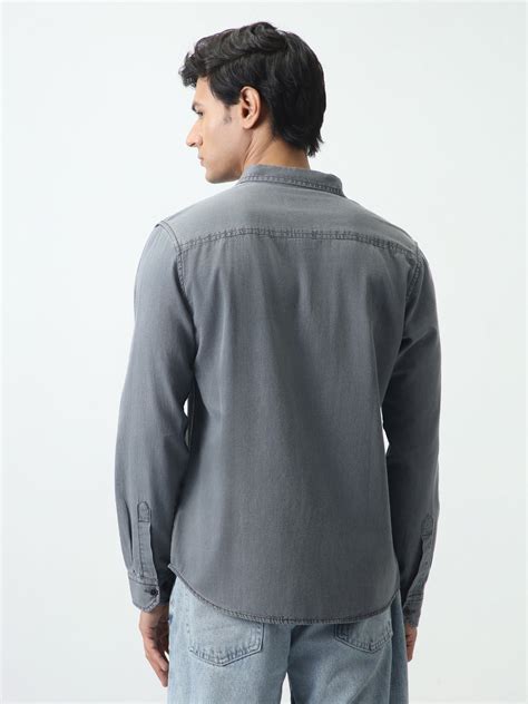 Men's Light Grey Regular Fit Full Sleeve Solid Denim Shirt – Urbano Fashion