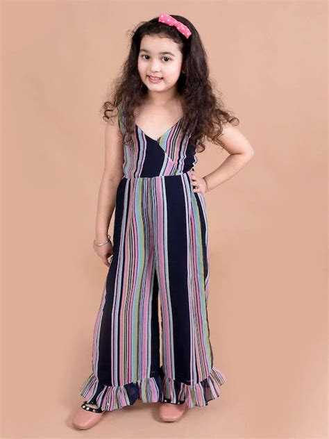 Buy Pspeaches Girls Navy Blue Pink Striped Basic Jumpsuit