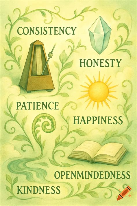 Whimsical illustration of values: consistency (metronome), honesty ...