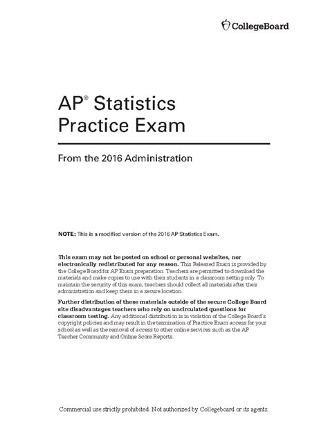 2016 AP Statistics Practice Exam: Multiple Choice Questions - Studocu