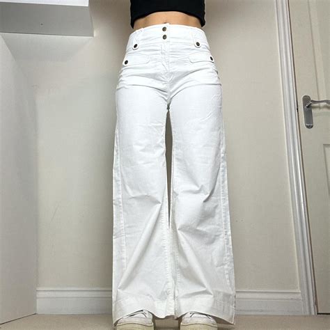 Vintage Topshop wide leg white jeans Size 12 (fits... - Depop