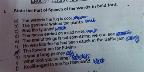 please tell.... the words in bold letters are which part of speech. Pls ...