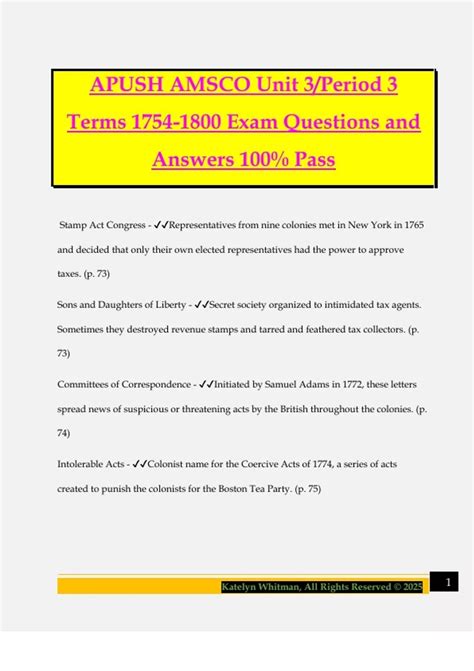 APUSH AMSCO Unit 3/Period 3 Terms Exam Questions and Answers 100% Pass ...