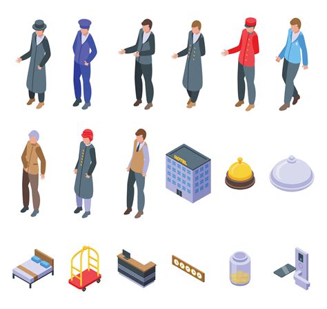 Doorman icons set isometric vector. Hotel book 25502959 Vector Art at ...
