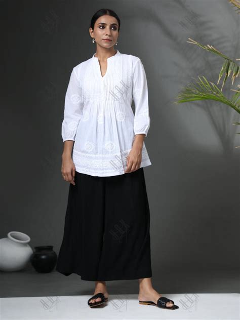 Buy Chikankari White Short Kurtas Online - House Of Kari (Chikankari ...