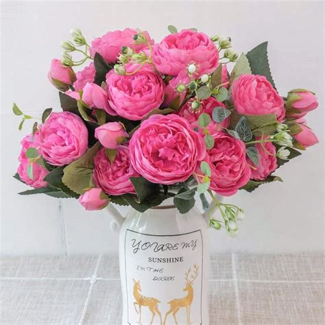 1 Bunch/3 Bunches Artificial Peony & Assorted Flowers For Wedding ...