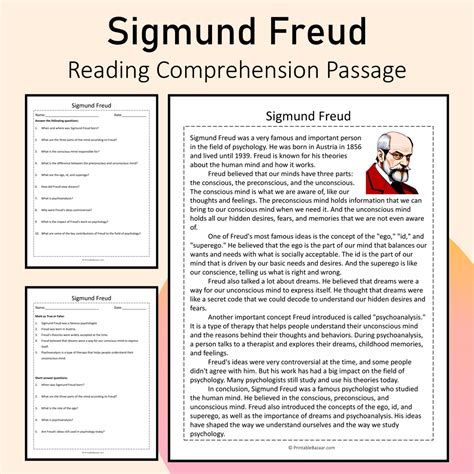 Sigmund Freud | Reading Comprehension Passage Printable Activity ...