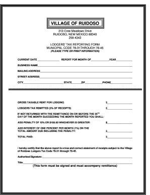 NM Lodgers Tax Reporting Form - Blank Fillable Template | Fill Out ...