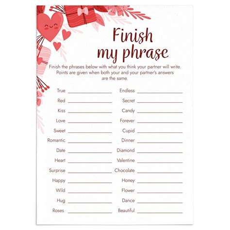 Finish My Phrase Game for Couples Printable | Instant Download | Couple ...