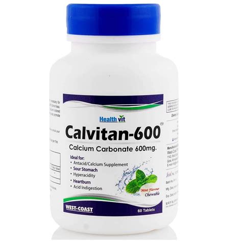 Healthvit Calvitan-600 Calcium Carbonate 400mg | Strengthens Bones ...