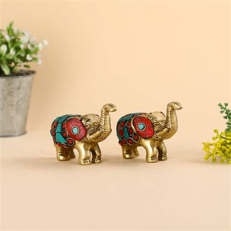 Buy Collectible India Brass Elephant Pair Statue, 2.5 Inches Height ...