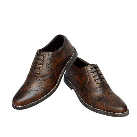 Buy WOYAK Brown Black Brogue Oxford Lace Ups Synthetic Leather ...