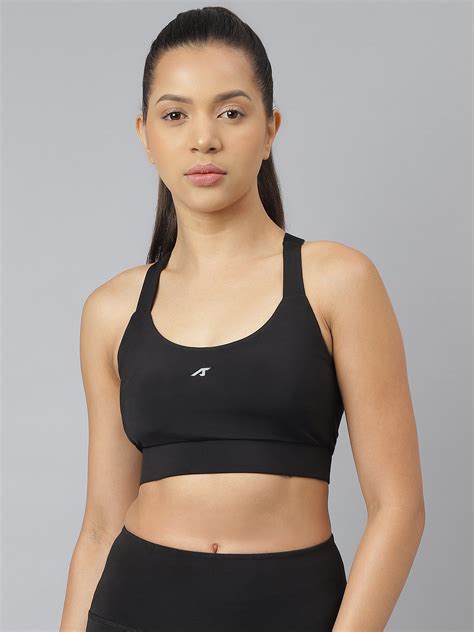 Alcis Women Black Anti-Static Slim-Fit Medium-Impact Sports Bra