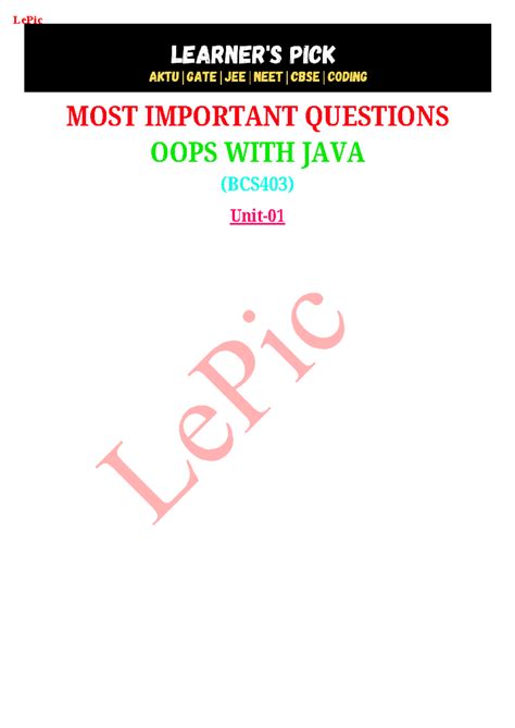 OOPS WITH JAVA Important Questions (BCS403) - Studocu