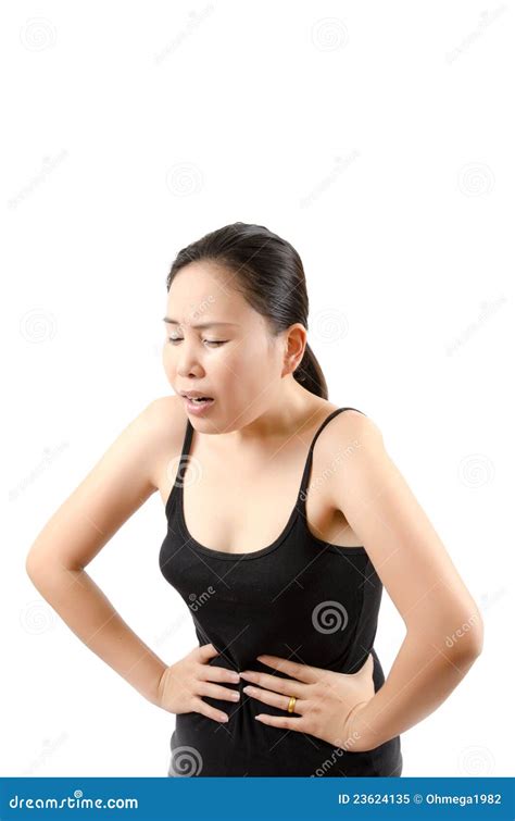 Woman abdominal pain. stock image. Image of expression - 23624135