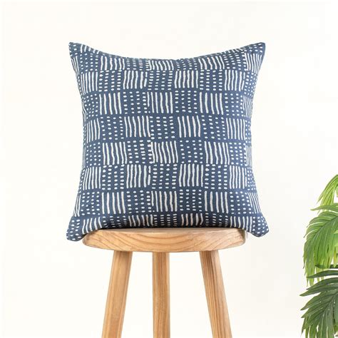 Buy Hand Block Print Indigo Canvas Cushion Cover Online – Dmaasa
