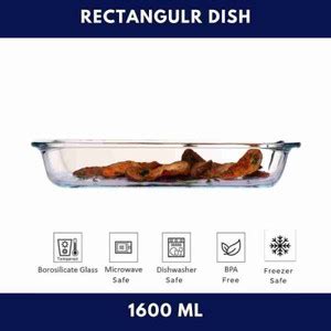 Dinewell Glass Rectangular Dish With Handle 1600 ml, 1 Year Warranty ...